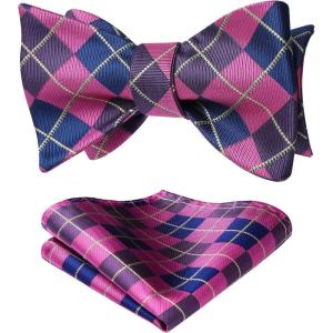 imageBow Ties for Men Check Plaid Self Tie Bow Tie and Pocket Square Bowtie Formal Tuxedo Wedding Bowties Handkerchief SetA06 Pink  Navy