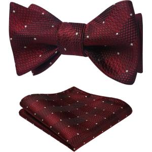 imageBow Ties for Men Check Plaid Self Tie Bow Tie and Pocket Square Bowtie Formal Tuxedo Wedding Bowties Handkerchief SetB01 Dark Red