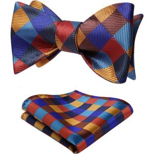 imageBow Ties for Men Check Plaid Self Tie Bow Tie and Pocket Square Bowtie Formal Tuxedo Wedding Bowties Handkerchief SetB02 OrangeN