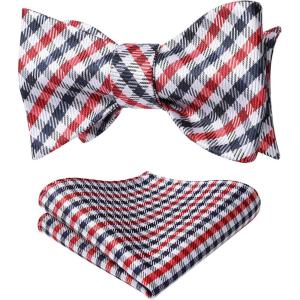 imageBow Ties for Men Check Plaid Self Tie Bow Tie and Pocket Square Bowtie Formal Tuxedo Wedding Bowties Handkerchief SetB03 Red  Black  White