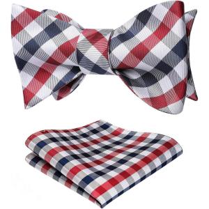 imageBow Ties for Men Check Plaid Self Tie Bow Tie and Pocket Square Bowtie Formal Tuxedo Wedding Bowties Handkerchief SetB04 Red  Grey White