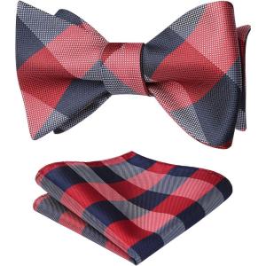 imageBow Ties for Men Check Plaid Self Tie Bow Tie and Pocket Square Bowtie Formal Tuxedo Wedding Bowties Handkerchief SetB06 Red Grey 2