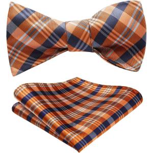 imageBow Ties for Men Check Plaid Self Tie Bow Tie and Pocket Square Bowtie Formal Tuxedo Wedding Bowties Handkerchief SetC04 OrangeN