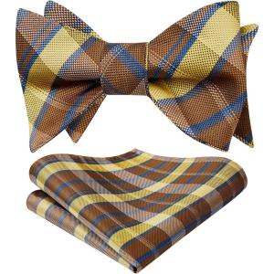 imageBow Ties for Men Check Plaid Self Tie Bow Tie and Pocket Square Bowtie Formal Tuxedo Wedding Bowties Handkerchief SetC07 Brown