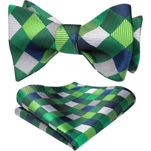imageBow Ties for Men Check Plaid Self Tie Bow Tie and Pocket Square Bowtie Formal Tuxedo Wedding Bowties Handkerchief SetD02 Green 3
