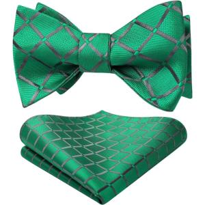 imageBow Ties for Men Check Plaid Self Tie Bow Tie and Pocket Square Bowtie Formal Tuxedo Wedding Bowties Handkerchief SetD03 Dark Green