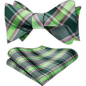 imageBow Ties for Men Check Plaid Self Tie Bow Tie and Pocket Square Bowtie Formal Tuxedo Wedding Bowties Handkerchief SetD04 GreenGrey
