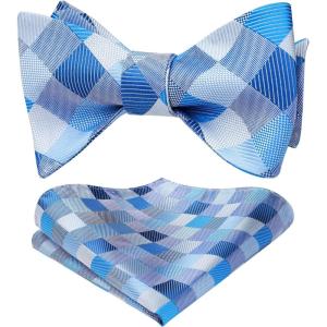 imageBow Ties for Men Check Plaid Self Tie Bow Tie and Pocket Square Bowtie Formal Tuxedo Wedding Bowties Handkerchief SetE01 Blue Grey