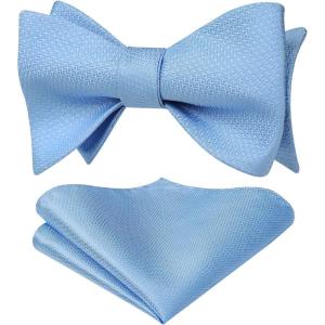 imageBow Ties for Men Check Plaid Self Tie Bow Tie and Pocket Square Bowtie Formal Tuxedo Wedding Bowties Handkerchief SetE01 Light Blue