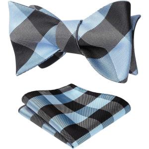 imageBow Ties for Men Check Plaid Self Tie Bow Tie and Pocket Square Bowtie Formal Tuxedo Wedding Bowties Handkerchief SetE02 Light Blue  Grey