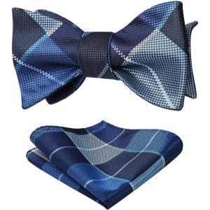 imageBow Ties for Men Check Plaid Self Tie Bow Tie and Pocket Square Bowtie Formal Tuxedo Wedding Bowties Handkerchief SetE03 Light Blue  Navy
