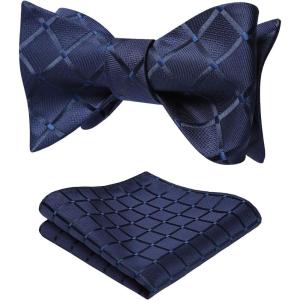 imageBow Ties for Men Check Plaid Self Tie Bow Tie and Pocket Square Bowtie Formal Tuxedo Wedding Bowties Handkerchief SetE05 Navy Blue 1