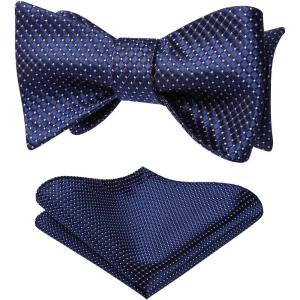 imageBow Ties for Men Check Plaid Self Tie Bow Tie and Pocket Square Bowtie Formal Tuxedo Wedding Bowties Handkerchief SetE06 Navy Blue 2