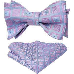 imageBow Ties for Men Check Plaid Self Tie Bow Tie and Pocket Square Bowtie Formal Tuxedo Wedding Bowties Handkerchief SetF02 Light Purple