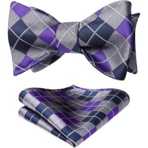 imageBow Ties for Men Check Plaid Self Tie Bow Tie and Pocket Square Bowtie Formal Tuxedo Wedding Bowties Handkerchief SetF03 PurpleGrey
