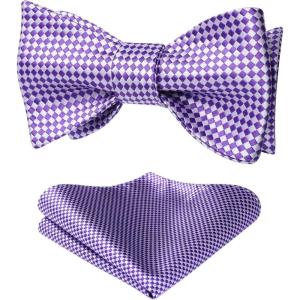 imageBow Ties for Men Check Plaid Self Tie Bow Tie and Pocket Square Bowtie Formal Tuxedo Wedding Bowties Handkerchief SetF04 Purple