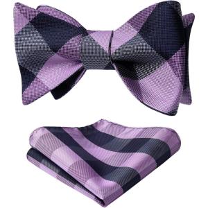 imageBow Ties for Men Check Plaid Self Tie Bow Tie and Pocket Square Bowtie Formal Tuxedo Wedding Bowties Handkerchief SetF06 Grape Purple
