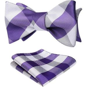 imageBow Ties for Men Check Plaid Self Tie Bow Tie and Pocket Square Bowtie Formal Tuxedo Wedding Bowties Handkerchief SetF07 Purple  White