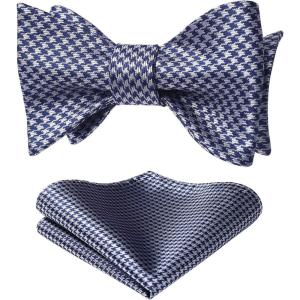 imageBow Ties for Men Check Plaid Self Tie Bow Tie and Pocket Square Bowtie Formal Tuxedo Wedding Bowties Handkerchief SetG02 GreyNavy
