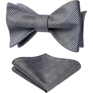 imageBow Ties for Men Check Plaid Self Tie Bow Tie and Pocket Square Bowtie Formal Tuxedo Wedding Bowties Handkerchief SetG03 Light Grey