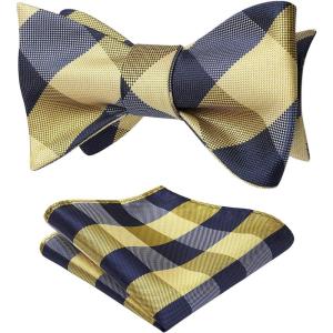 imageBow Ties for Men Check Plaid Self Tie Bow Tie and Pocket Square Bowtie Formal Tuxedo Wedding Bowties Handkerchief SetH01 Yellow Grey