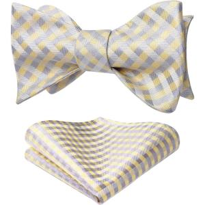 imageBow Ties for Men Check Plaid Self Tie Bow Tie and Pocket Square Bowtie Formal Tuxedo Wedding Bowties Handkerchief SetH02 Yellow 1