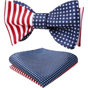 imageBow Ties for Men Check Plaid Self Tie Bow Tie and Pocket Square Bowtie Formal Tuxedo Wedding Bowties Handkerchief SetH04 Flag