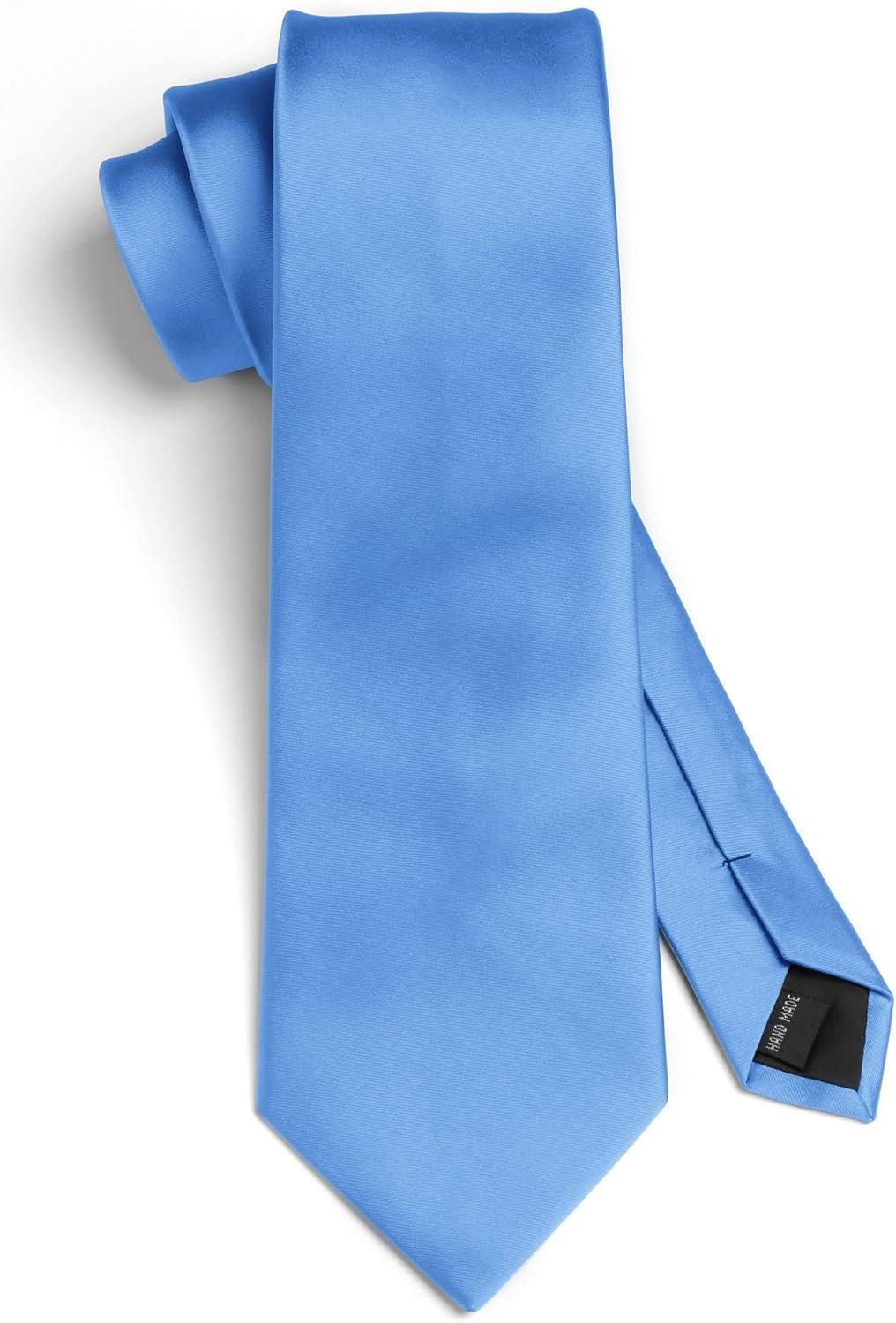 imageHISDERN Mens Solid Color Ties Formal Satin Necktie and Pocket Square Set Classic Wedding Business Tie ampamp HandkerchiefEcornflower Blue