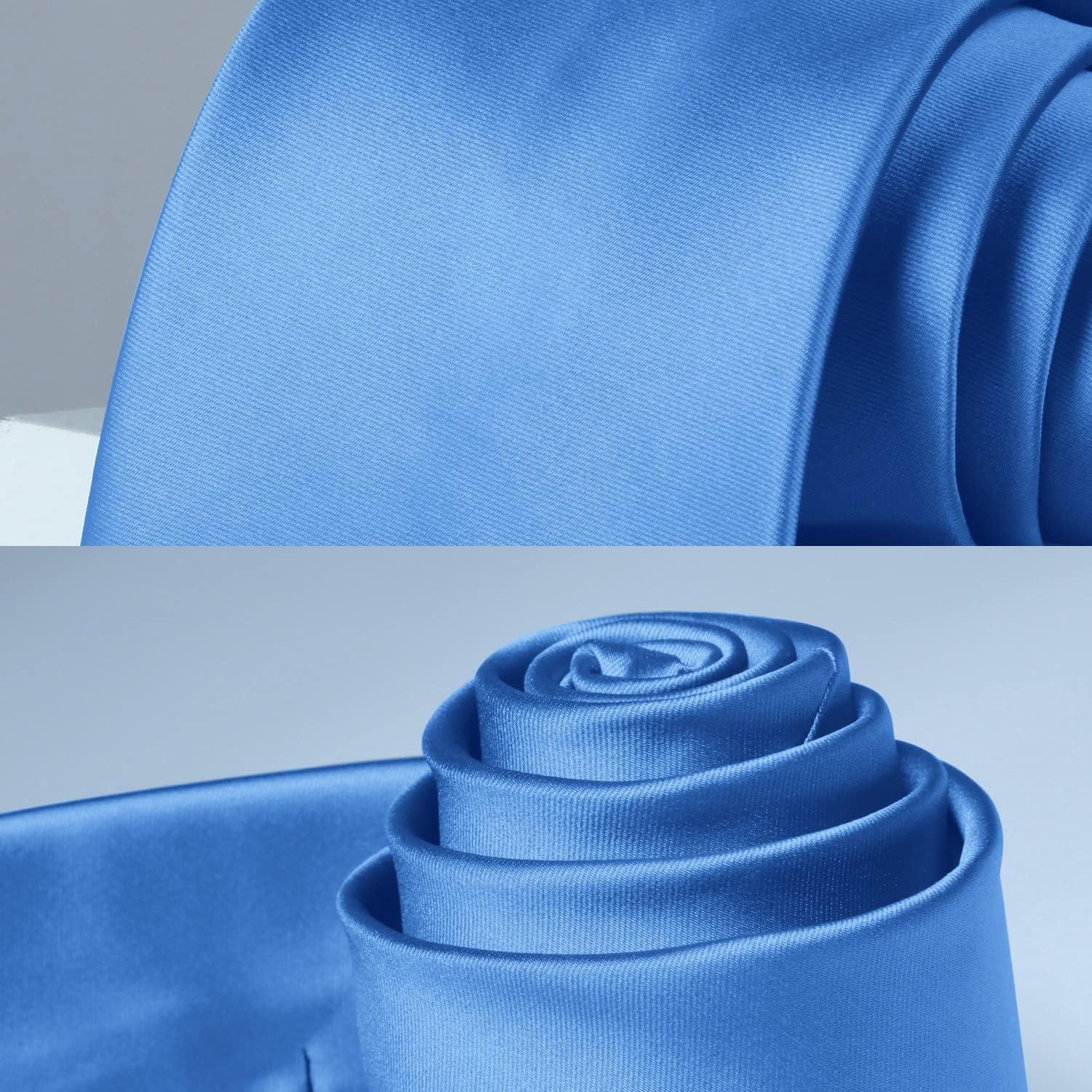 imageHISDERN Mens Solid Color Ties Formal Satin Necktie and Pocket Square Set Classic Wedding Business Tie ampamp HandkerchiefEcornflower Blue