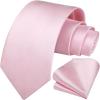 imageHISDERN Mens Solid Color Ties Formal Satin Necktie and Pocket Square Set Classic Wedding Business Tie ampamp HandkerchiefCpink2