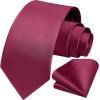imageHISDERN Mens Solid Color Ties Formal Satin Necktie and Pocket Square Set Classic Wedding Business Tie ampamp HandkerchiefDburgundy2