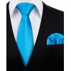 imageHISDERN Mens Solid Color Ties Formal Satin Necktie and Pocket Square Set Classic Wedding Business Tie ampamp HandkerchiefEcyan Blue