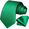 imageHISDERN Mens Solid Color Ties Formal Satin Necktie and Pocket Square Set Classic Wedding Business Tie ampamp HandkerchiefGgreen