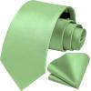 imageHISDERN Mens Solid Color Ties Formal Satin Necktie and Pocket Square Set Classic Wedding Business Tie ampamp HandkerchiefGsage Green2