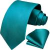imageHISDERN Mens Solid Color Ties Formal Satin Necktie and Pocket Square Set Classic Wedding Business Tie ampamp HandkerchiefGturquoise