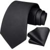 imageHISDERN Mens Solid Color Ties Formal Satin Necktie and Pocket Square Set Classic Wedding Business Tie ampamp HandkerchiefJblack