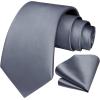 imageHISDERN Mens Solid Color Ties Formal Satin Necktie and Pocket Square Set Classic Wedding Business Tie ampamp HandkerchiefLgray