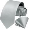 imageHISDERN Mens Solid Color Ties Formal Satin Necktie and Pocket Square Set Classic Wedding Business Tie ampamp HandkerchiefLsilver