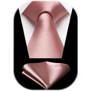 imageHISDERN Mens Solid Color Ties Formal Satin Necktie and Pocket Square Set Classic Wedding Business Tie ampamp HandkerchiefCblush Pink