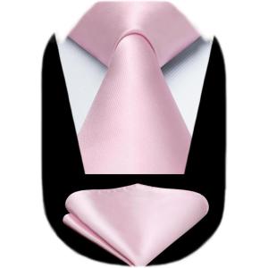 imageHISDERN Mens Solid Color Ties Formal Satin Necktie and Pocket Square Set Classic Wedding Business Tie ampamp HandkerchiefCpink2