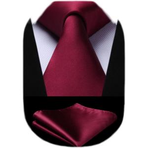 imageHISDERN Mens Solid Color Ties Formal Satin Necktie and Pocket Square Set Classic Wedding Business Tie ampamp HandkerchiefDburgundy