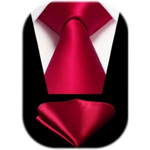 imageHISDERN Mens Solid Color Ties Formal Satin Necktie and Pocket Square Set Classic Wedding Business Tie ampamp HandkerchiefDred1