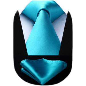 imageHISDERN Mens Solid Color Ties Formal Satin Necktie and Pocket Square Set Classic Wedding Business Tie ampamp HandkerchiefEaque