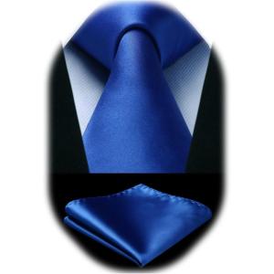 imageHISDERN Mens Solid Color Ties Formal Satin Necktie and Pocket Square Set Classic Wedding Business Tie ampamp HandkerchiefEcobalt