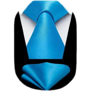imageHISDERN Mens Solid Color Ties Formal Satin Necktie and Pocket Square Set Classic Wedding Business Tie ampamp HandkerchiefEcyan Blue
