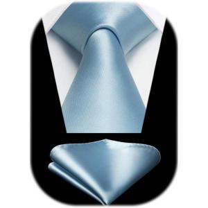 imageHISDERN Mens Solid Color Ties Formal Satin Necktie and Pocket Square Set Classic Wedding Business Tie ampamp HandkerchiefElight Blue