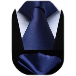 imageHISDERN Mens Solid Color Ties Formal Satin Necktie and Pocket Square Set Classic Wedding Business Tie ampamp HandkerchiefEnavy Blue