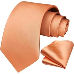 imageHISDERN Mens Solid Color Ties Formal Satin Necktie and Pocket Square Set Classic Wedding Business Tie ampamp HandkerchiefFlight Orange