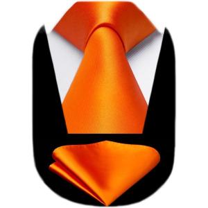 imageHISDERN Mens Solid Color Ties Formal Satin Necktie and Pocket Square Set Classic Wedding Business Tie ampamp HandkerchiefForange