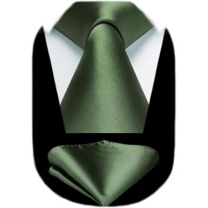 imageHISDERN Mens Solid Color Ties Formal Satin Necktie and Pocket Square Set Classic Wedding Business Tie ampamp HandkerchiefGdark Olive Green